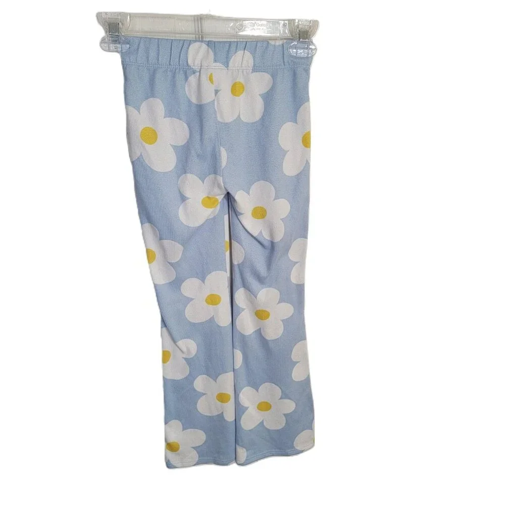 Art Class Girls Pajama Bottoms Daisy Floral Flare Leg Blue White Size 6/7 Small